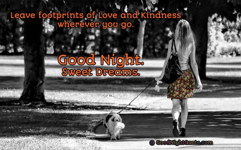 Leave footprints of love and kindness wherever you go - Good Night Quote